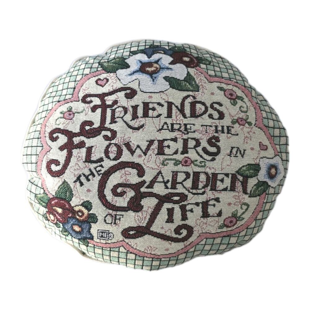 Vintage Mary Engelbreit Friends Flowers Garden Of Life Tapestry Pillow Round 15"
